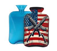 Entemne 2L Hot Water Bottle American Flag Gun Art Hot Water Bag with Cover Reusable Therapy Bag for Pain Relief Menstrual Cramps, Muscle Soreness Winter Warmth Gift