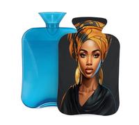 Entemne 2L Hot Water Bottle Americans Black Women African Hot Water Bag with Cover Reusable Therapy Bag for Pain Relief Menstrual Cramps, Muscle Soreness Winter Warmth Gift