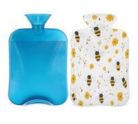 Entemne 2L Hot Water Bottle Aniaml Bees Yellow Flowers Hot Water Bag with Cover Reusable Therapy Bag for Pain Relief Menstrual Cramps, Muscle Soreness Winter Warmth Gift