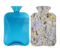 Entemne 2L Hot Water Bottle Animal Bees Wildflower Hot Water Bag with Cover Reusable Therapy Bag for Pain Relief Menstrual Cramps, Muscle Soreness Winter Warmth Gift