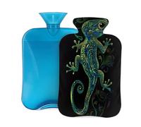 Entemne 2L Hot Water Bottle Animal Gecko Art Painting Hot Water Bag with Cover Reusable Therapy Bag for Pain Relief Menstrual Cramps, Muscle Soreness Winter Warmth Gift