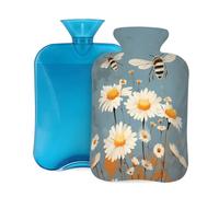 Entemne 2L Hot Water Bottle Bee Daisy Flowers Art Hot Water Bag with Cover Reusable Therapy Bag for Pain Relief Menstrual Cramps, Muscle Soreness Winter Warmth Gift