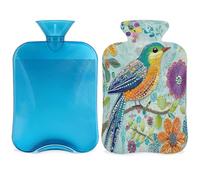 Entemne 2L Hot Water Bottle Birds Flowers Art Painting Hot Water Bag with Cover Reusable Therapy Bag for Pain Relief Menstrual Cramps, Muscle Soreness Winter Warmth Gift