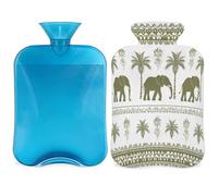 Entemne 2L Hot Water Bottle Boho Ethnic Animal Elephants Hot Water Bag with Cover Reusable Therapy Bag for Pain Relief Menstrual Cramps, Muscle Soreness Winter Warmth Gift