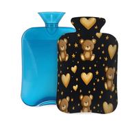 Entemne 2L Hot Water Bottle Brown Bear Star Hearts Hot Water Bag with Cover Reusable Therapy Bag for Pain Relief Menstrual Cramps, Muscle Soreness Winter Warmth Gift