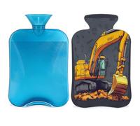 Entemne 2L Hot Water Bottle Cartoon Excavator Dark Gary Hot Water Bag with Cover Reusable Therapy Bag for Pain Relief Menstrual Cramps, Muscle Soreness Winter Warmth Gift