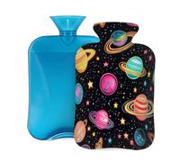 Entemne 2L Hot Water Bottle Cartoon Planets Star Hot Water Bag with Cover Reusable Therapy Bag for Pain Relief Menstrual Cramps, Muscle Soreness Winter Warmth Gift