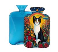 Entemne 2L Hot Water Bottle Cat Kitten Rose Flower Art Hot Water Bag with Cover Reusable Therapy Bag for Pain Relief Menstrual Cramps, Muscle Soreness Winter Warmth Gift