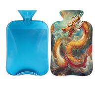 Entemne 2L Hot Water Bottle Chinese Cartoon Dragon Art Hot Water Bag with Cover Reusable Therapy Bag for Pain Relief Menstrual Cramps, Muscle Soreness Winter Warmth Gift