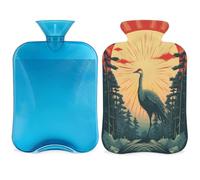 Entemne 2L Hot Water Bottle Chinese Crane Sun Art Hot Water Bag with Cover Reusable Therapy Bag for Pain Relief Menstrual Cramps, Muscle Soreness Winter Warmth Gift