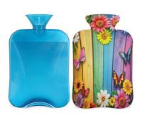 Entemne 2L Hot Water Bottle Colorfu Flowers Butterfly Wooden Hot Water Bag with Cover Reusable Therapy Bag for Pain Relief Menstrual Cramps, Muscle Soreness Winter Warmth Gift