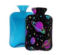 Entemne 2L Hot Water Bottle Colorful Neon Planets Star Hot Water Bag with Cover Reusable Therapy Bag for Pain Relief Menstrual Cramps, Muscle Soreness Winter Warmth Gift