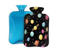 Entemne 2L Hot Water Bottle Colorful Planets Star Pattern Hot Water Bag with Cover Reusable Therapy Bag for Pain Relief Menstrual Cramps, Muscle Soreness Winter Warmth Gift