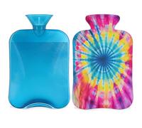 Entemne 2L Hot Water Bottle Colorful Tie Dye Art Hot Water Bag with Cover Reusable Therapy Bag for Pain Relief Menstrual Cramps, Muscle Soreness Winter Warmth Gift