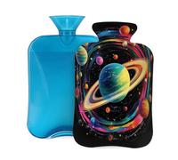 Entemne 2L Hot Water Bottle Colorful Universe Planets Hot Water Bag with Cover Reusable Therapy Bag for Pain Relief Menstrual Cramps, Muscle Soreness Winter Warmth Gift
