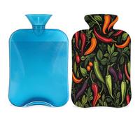 Entemne 2L Hot Water Bottle Colorful Vegetable Chili Pattern Hot Water Bag with Cover Reusable Therapy Bag for Pain Relief Menstrual Cramps, Muscle Soreness Winter Warmth Gift