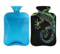 Entemne 2L Hot Water Bottle Cool Green Gecko Animal Hot Water Bag with Cover Reusable Therapy Bag for Pain Relief Menstrual Cramps, Muscle Soreness Winter Warmth Gift