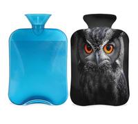 Entemne 2L Hot Water Bottle Cool Owl Orange Eyes Hot Water Bag with Cover Reusable Therapy Bag for Pain Relief Menstrual Cramps, Muscle Soreness Winter Warmth Gift