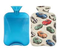 Entemne 2L Hot Water Bottle Cool Race Cars Hot Water Bag with Cover Reusable Therapy Bag for Pain Relief Menstrual Cramps, Muscle Soreness Winter Warmth Gift