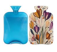 Entemne 2L Hot Water Bottle Crocuses Flowers Art Hot Water Bag with Cover Reusable Therapy Bag for Pain Relief Menstrual Cramps, Muscle Soreness Winter Warmth Gift