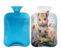 Entemne 2L Hot Water Bottle Cute Aninal Hamster Floral Hot Water Bag with Cover Reusable Therapy Bag for Pain Relief Menstrual Cramps, Muscle Soreness Winter Warmth Gift