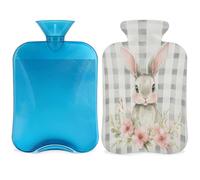Entemne 2L Hot Water Bottle Cute Easter Bunny Classic Plaid Hot Water Bag with Cover Reusable Therapy Bag for Pain Relief Menstrual Cramps, Muscle Soreness Winter Warmth Gift