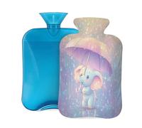 Entemne 2L Hot Water Bottle Cute Elephant Colorful Art Hot Water Bag with Cover Reusable Therapy Bag for Pain Relief Menstrual Cramps, Muscle Soreness Winter Warmth Gift