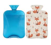 Entemne 2L Hot Water Bottle Cute Fox Pattern Hot Water Bag with Cover Reusable Therapy Bag for Pain Relief Menstrual Cramps, Muscle Soreness Winter Warmth Gift