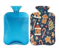 Entemne 2L Hot Water Bottle Cute Gingerbread Biscuits Xmas Pattern Hot Water Bag with Cover Reusable Therapy Bag for Pain Relief Menstrual Cramps, Muscle Soreness Winter Warmth Gift