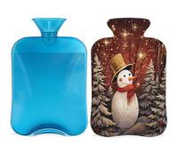 Entemne 2L Hot Water Bottle Cute Snowman Xmas Trees Glitter Snowflakes Hot Water Bag with Cover Reusable Therapy Bag for Pain Relief Menstrual Cramps, Muscle Soreness Winter Warmth Gift