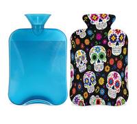 Entemne 2L Hot Water Bottle Day of The Dead Floral Sugar Skull Hot Water Bag with Cover Reusable Therapy Bag for Pain Relief Menstrual Cramps, Muscle Soreness Winter Warmth Gift