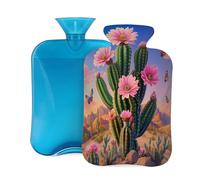 Entemne 2L Hot Water Bottle Desert Cactuse Floral Butterfly Hot Water Bag with Cover Reusable Therapy Bag for Pain Relief Menstrual Cramps, Muscle Soreness Winter Warmth Gift