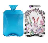 Entemne 2L Hot Water Bottle Easter Bunny Flower Garland Hot Water Bag with Cover Reusable Therapy Bag for Pain Relief Menstrual Cramps, Muscle Soreness Winter Warmth Gift