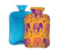 Entemne 2L Hot Water Bottle Ethnic Purple Elephants Hot Water Bag with Cover Reusable Therapy Bag for Pain Relief Menstrual Cramps, Muscle Soreness Winter Warmth Gift