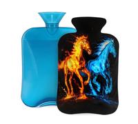 Entemne 2L Hot Water Bottle Firey Blue Running Horse Hot Water Bag with Cover Reusable Therapy Bag for Pain Relief Menstrual Cramps, Muscle Soreness Winter Warmth Gift