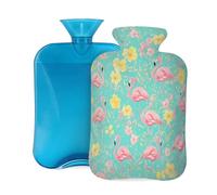 Entemne 2L Hot Water Bottle Flamingo Pastel Turquoise Yellow Flowers Hot Water Bag with Cover Reusable Therapy Bag for Pain Relief Menstrual Cramps, Muscle Soreness Winter Warmth Gift