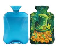 Entemne 2L Hot Water Bottle Green Saint Patricks Clover Gold Coin Hot Water Bag with Cover Reusable Therapy Bag for Pain Relief Menstrual Cramps, Muscle Soreness Winter Warmth Gift