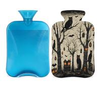 Entemne 2L Hot Water Bottle Halloween Black Cat Crow Birds Hot Water Bag with Cover Reusable Therapy Bag for Pain Relief Menstrual Cramps, Muscle Soreness Winter Warmth Gift