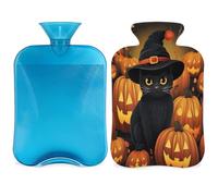 Entemne 2L Hot Water Bottle Halloween Pumpkin Pattern Cut Cat Hot Water Bag with Cover Reusable Therapy Bag for Pain Relief Menstrual Cramps, Muscle Soreness Winter Warmth Gift