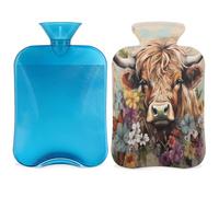 Entemne 2L Hot Water Bottle Highland Cow Graffiti Floral Western Farm Hot Water Bag with Cover Reusable Therapy Bag for Pain Relief Menstrual Cramps, Muscle Soreness Winter Warmth Gift