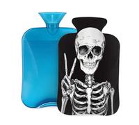 Entemne 2L Hot Water Bottle Human Skeleton Gothic Art Hot Water Bag with Cover Reusable Therapy Bag for Pain Relief Menstrual Cramps, Muscle Soreness Winter Warmth Gift