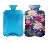 Entemne 2L Hot Water Bottle Lotus Art Painting Flowers Hot Water Bag with Cover Reusable Therapy Bag for Pain Relief Menstrual Cramps, Muscle Soreness Winter Warmth Gift