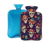 Entemne 2L Hot Water Bottle Mexico Day of The Dead Sugar Skull Hot Water Bag with Cover Reusable Therapy Bag for Pain Relief Menstrual Cramps, Muscle Soreness Winter Warmth Gift