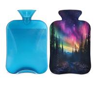 Entemne 2L Hot Water Bottle Northern Lights Aurora View Hot Water Bag with Cover Reusable Therapy Bag for Pain Relief Menstrual Cramps, Muscle Soreness Winter Warmth Gift