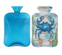 Entemne 2L Hot Water Bottle Ocean Crab Coral Starfish Hot Water Bag with Cover Reusable Therapy Bag for Pain Relief Menstrual Cramps, Muscle Soreness Winter Warmth Gift