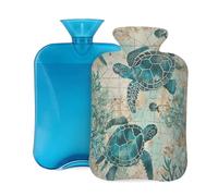 Entemne 2L Hot Water Bottle Oceanic Ancient Turtles Hot Water Bag with Cover Reusable Therapy Bag for Pain Relief Menstrual Cramps, Muscle Soreness Winter Warmth Gift