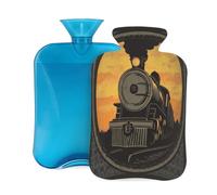 Entemne 2L Hot Water Bottle Old Steam Engine Train Hot Water Bag with Cover Reusable Therapy Bag for Pain Relief Menstrual Cramps, Muscle Soreness Winter Warmth Gift
