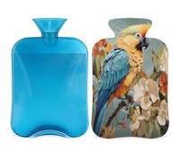 Entemne 2L Hot Water Bottle Parrot Flowers Art Hot Water Bag with Cover Reusable Therapy Bag for Pain Relief Menstrual Cramps, Muscle Soreness Winter Warmth Gift