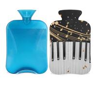 Entemne 2L Hot Water Bottle Piano Keys Golden Musical Notes Hot Water Bag with Cover Reusable Therapy Bag for Pain Relief Menstrual Cramps, Muscle Soreness Winter Warmth Gift