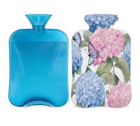 Entemne 2L Hot Water Bottle Pink Bule Hydrangea Flowers Butterfly Hot Water Bag with Cover Reusable Therapy Bag for Pain Relief Menstrual Cramps, Muscle Soreness Winter Warmth Gift